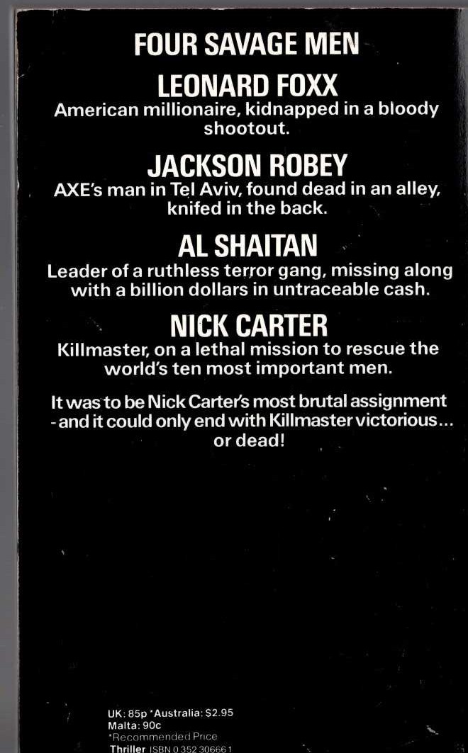 Nick Carter  THE JERUSALEM FILE magnified rear book cover image