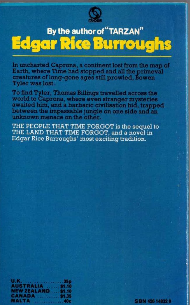 Edgar Rice Burroughs  THE PEOPLE THAT TIME FORGOT magnified rear book cover image