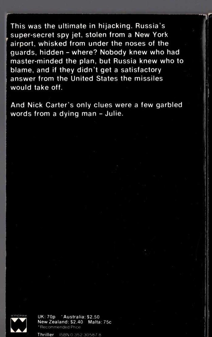 Nick Carter  TIME CLOCK OF DEATH magnified rear book cover image