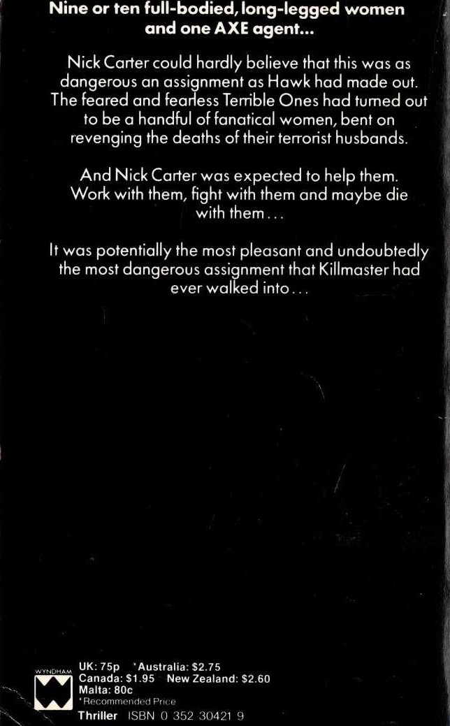 Nick Carter  THE TERRIBLE ONES magnified rear book cover image
