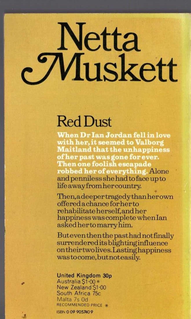 Netta Muskett  RED DUST magnified rear book cover image