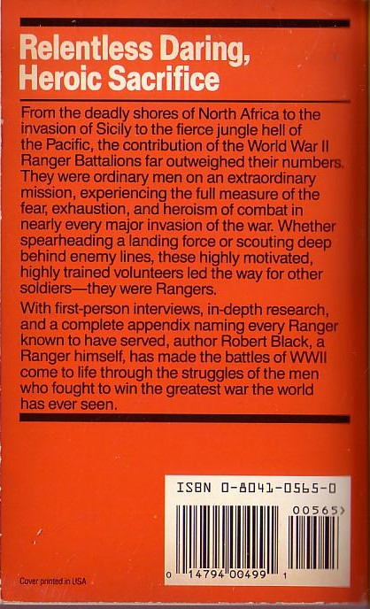 Robert W. Black  RANGERS IN WORLD WAR II magnified rear book cover image