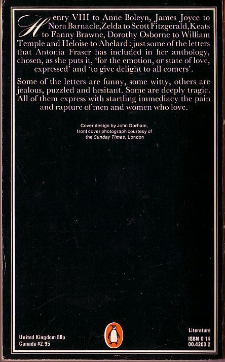 Antonia Fraser (Selects) LOVE LETTERS magnified rear book cover image