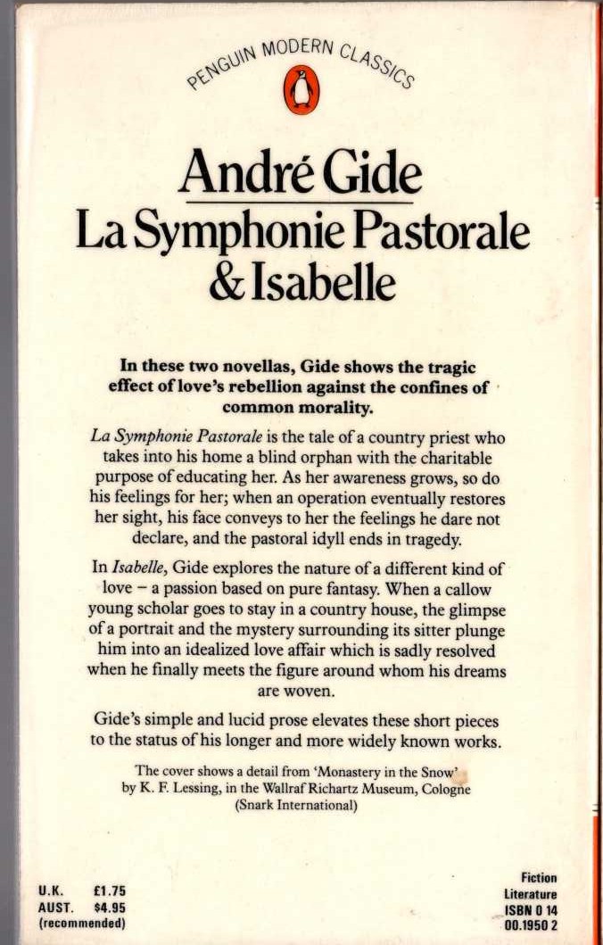 Andre Gide  LA SYMPHONIE PASTORALE / ISABELLE magnified rear book cover image