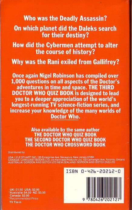 Nigel Robinson  THE THIRD DOCTOR WHO QUIZ BOOK magnified rear book cover image