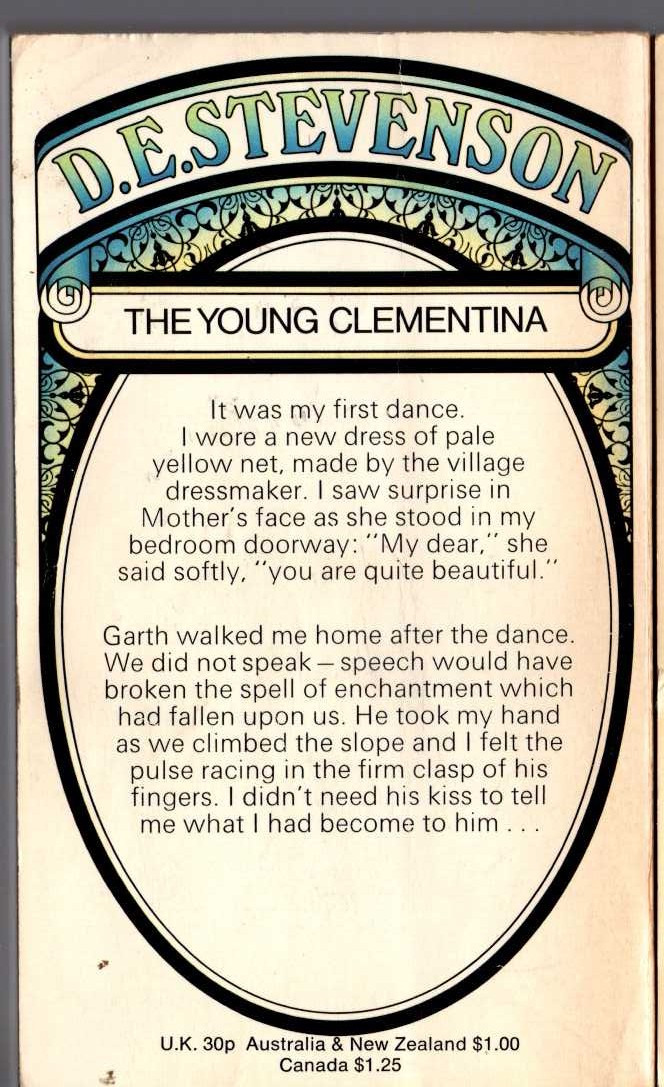 D.E. Stevenson  THE YOUNG CLEMENTINA magnified rear book cover image