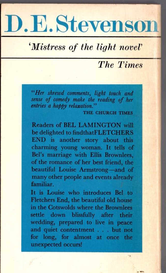 D.E. Stevenson  FLETCHER'S END magnified rear book cover image