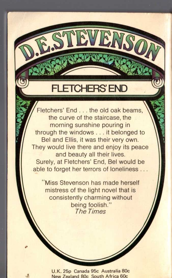 D.E. Stevenson  FLETCHER'S END magnified rear book cover image