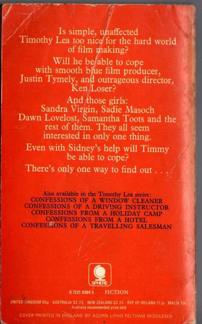 Timothy Lea  CONFESSIONS OF A FILM EXTRA magnified rear book cover image
