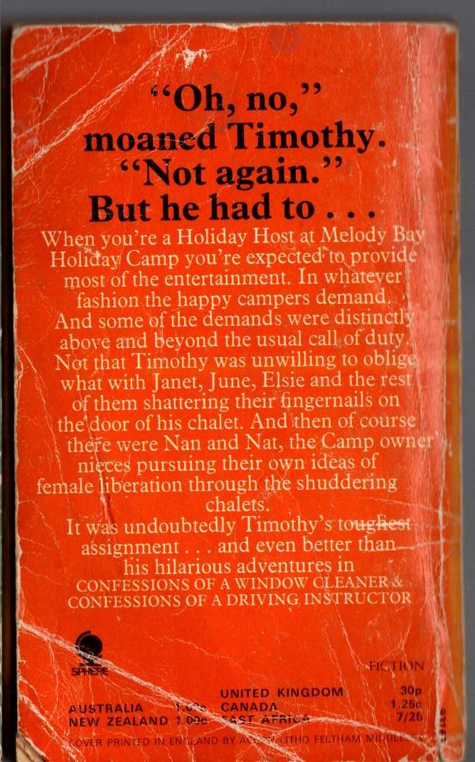 Timothy Lea  CONFESSIONS FROM A HOLIDAY CAMP magnified rear book cover image