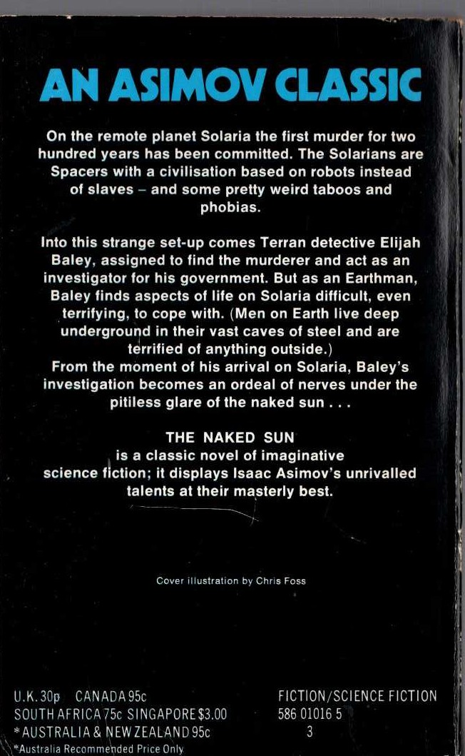 Isaac Asimov  THE NAKED SUN magnified rear book cover image