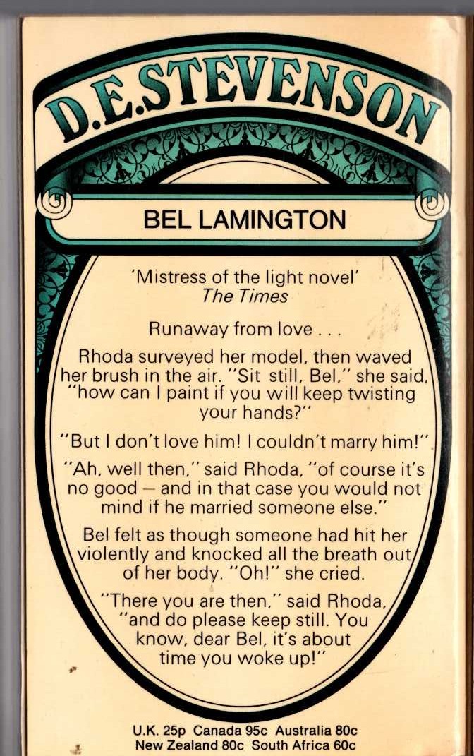 D.E. Stevenson  BEL LAMINGTON magnified rear book cover image