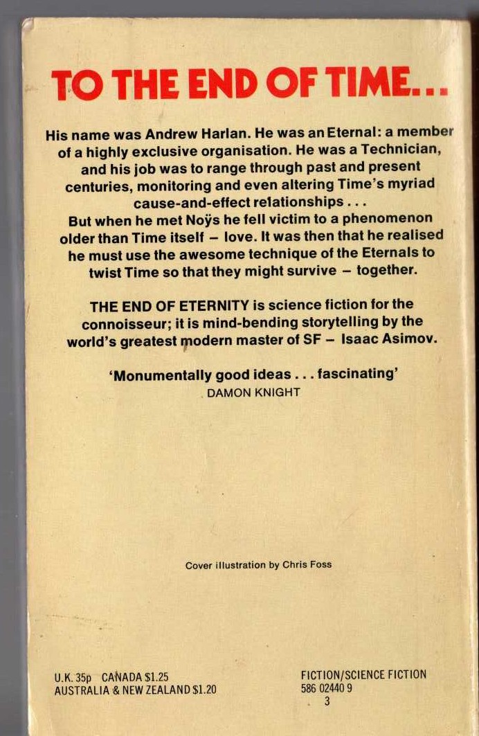 Isaac Asimov  THE END OF ETERNITY magnified rear book cover image