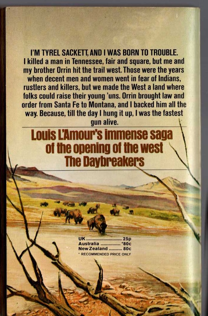 Louis L'Amour  THE DAYBREAKERS magnified rear book cover image