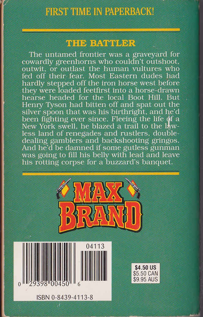 Max Brand  PRIDE OF TYSON magnified rear book cover image