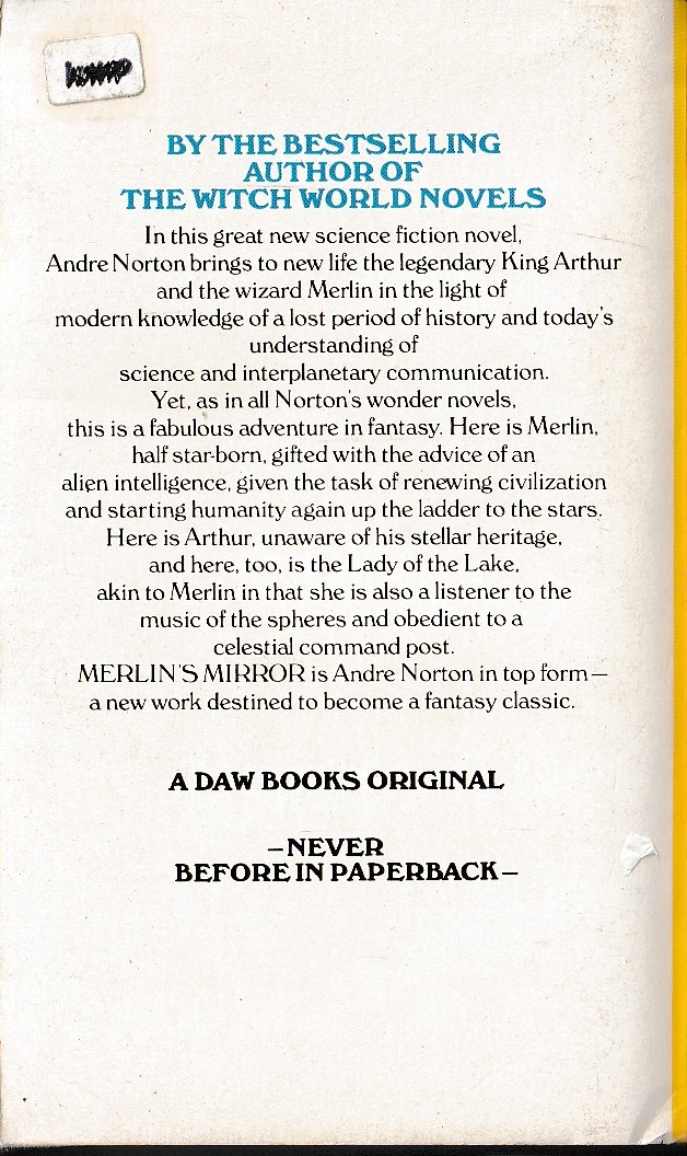Andre Norton  MERLIN'S MIRROR magnified rear book cover image