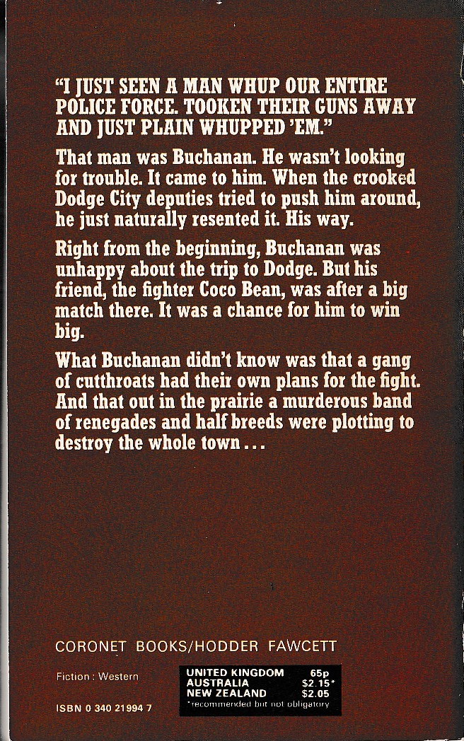 Jonas Ward  BUCHANAN'S BIG SHOWDOWN magnified rear book cover image