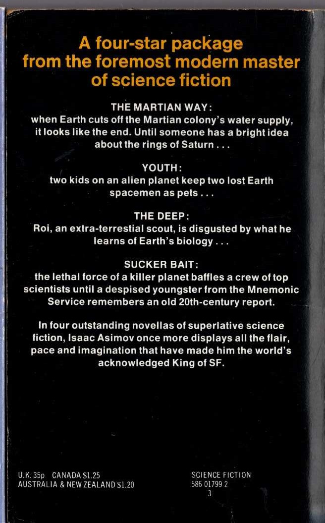 Isaac Asimov  THE MARTIAN WAY magnified rear book cover image