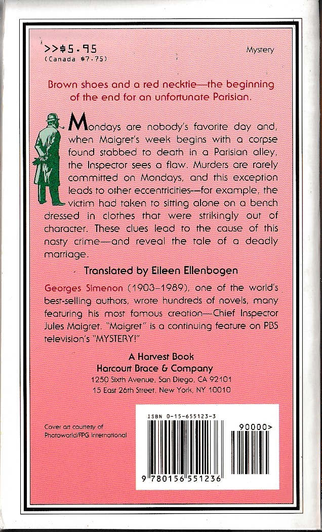 Georges Simenon  MAIGRET AND THE MAN ON THE BENCH magnified rear book cover image