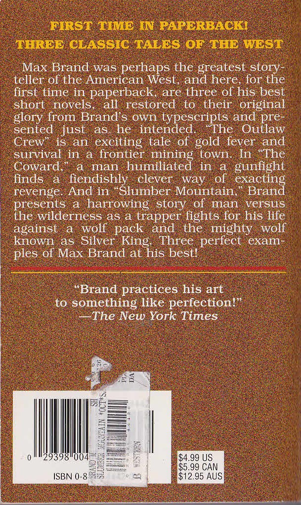 Max Brand  SLUMBER MOUNTAIN magnified rear book cover image