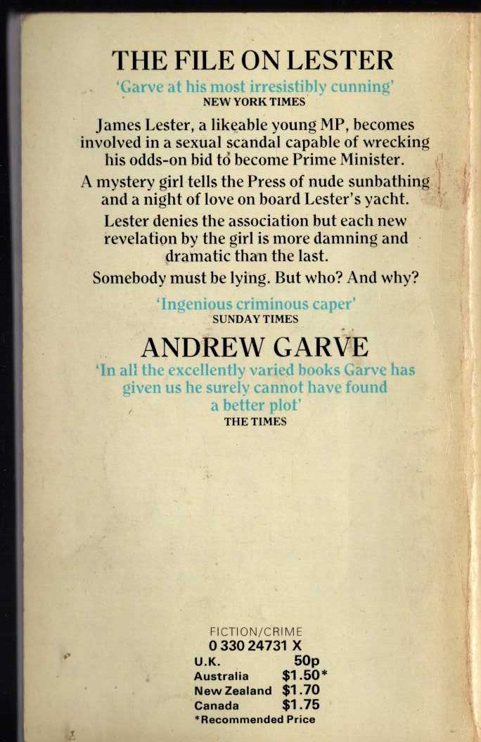 Andrew Garve  THE FILE ON LESTER magnified rear book cover image