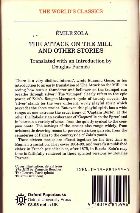 Emile Zola  THE ATTACK ON THE MILL and Other Stories magnified rear book cover image