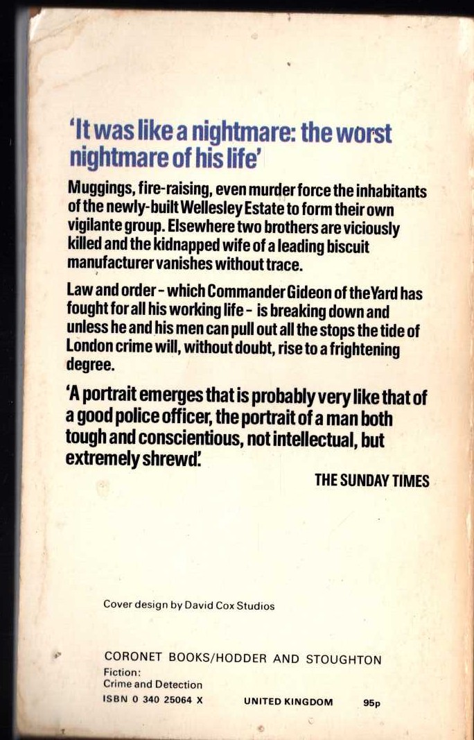 J.J. Marric  GIDEON'S FORCE magnified rear book cover image
