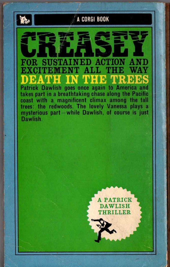 Gordon Ashe  DEATH IN THE TREES magnified rear book cover image