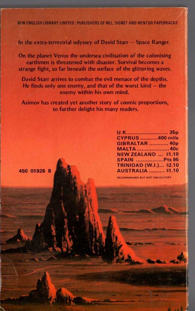 Isaac Asimov  OCEANS OF VENUS magnified rear book cover image