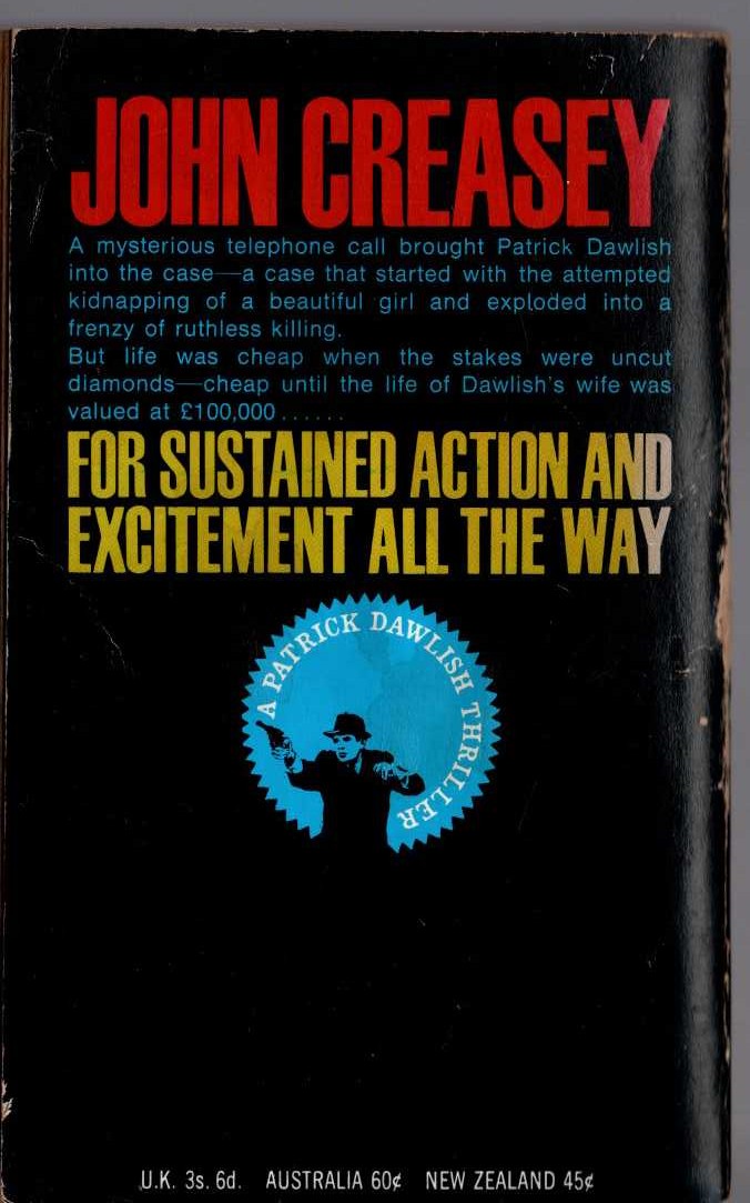 Gordon Ashe  DEATH IN DIAMONDS magnified rear book cover image