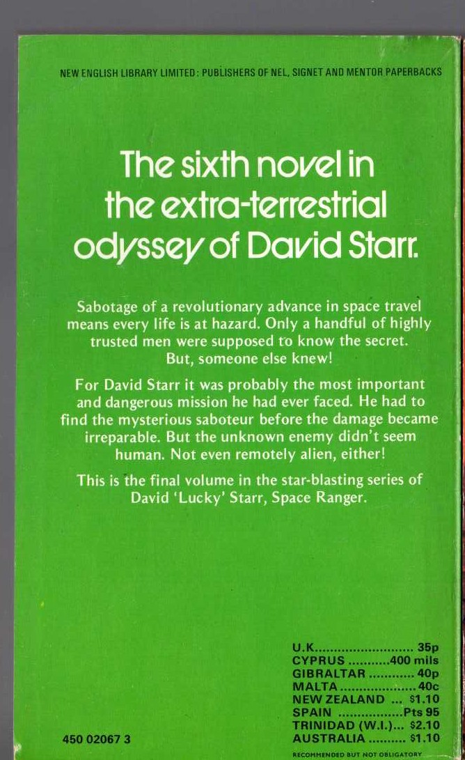 Isaac Asimov  THE MOONS OF JUPITER magnified rear book cover image