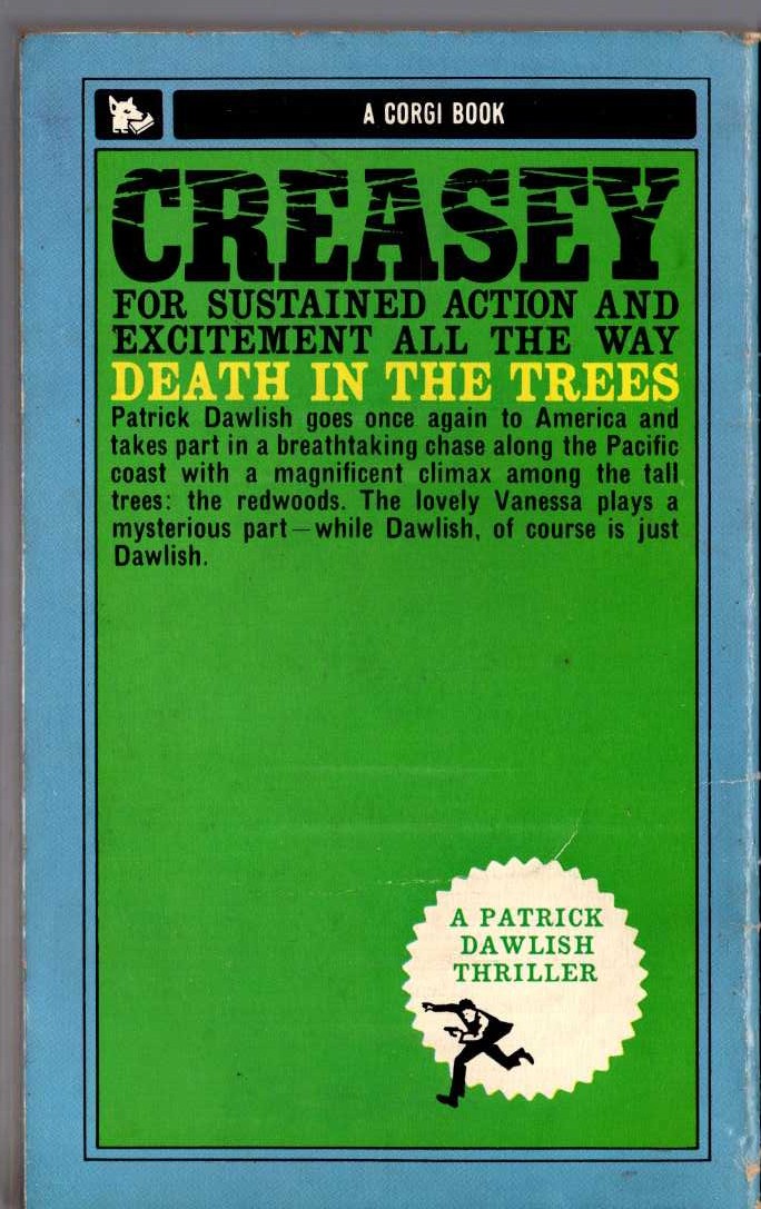Gordon Ashe  DEATH IN THE TREES magnified rear book cover image