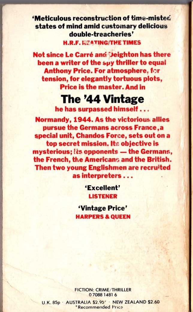 Anthony Price  THE '44 VINTAGE magnified rear book cover image