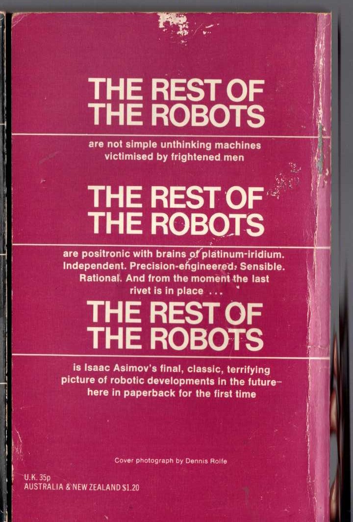 Isaac Asimov  THE REST OF THE ROBOTS magnified rear book cover image