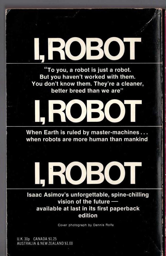 Isaac Asimov  I, ROBOT magnified rear book cover image