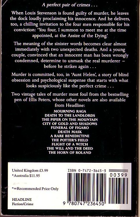 Ellis Peters  THE ASSIZE OF THE DYING magnified rear book cover image