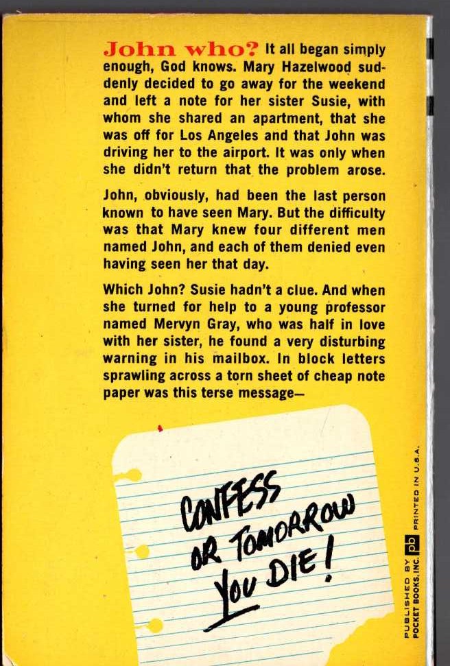 Ellery Queen  THE FOUR JOHNS magnified rear book cover image