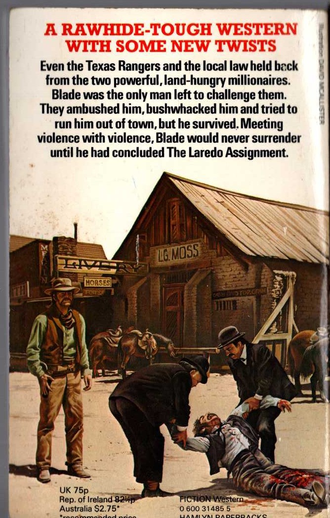 Matt Chisholm  BLADE: THE LAREDO ASSIGNMENT magnified rear book cover image
