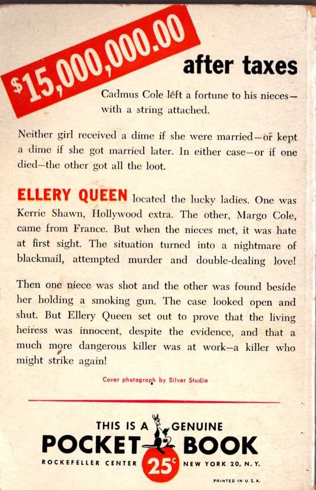 Ellery Queen  THE VIRGIN HEIRESS magnified rear book cover image