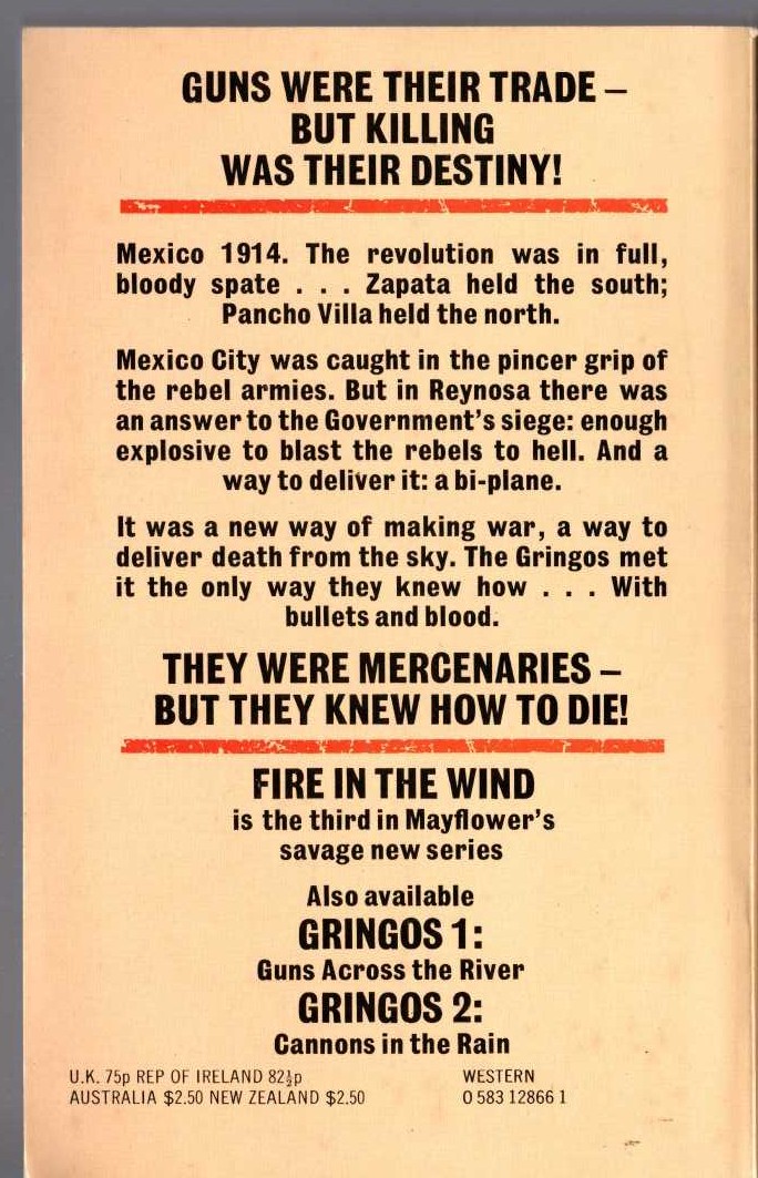 J.D. Sandon  GRINGOS 3: FIRE IN THE WIND magnified rear book cover image
