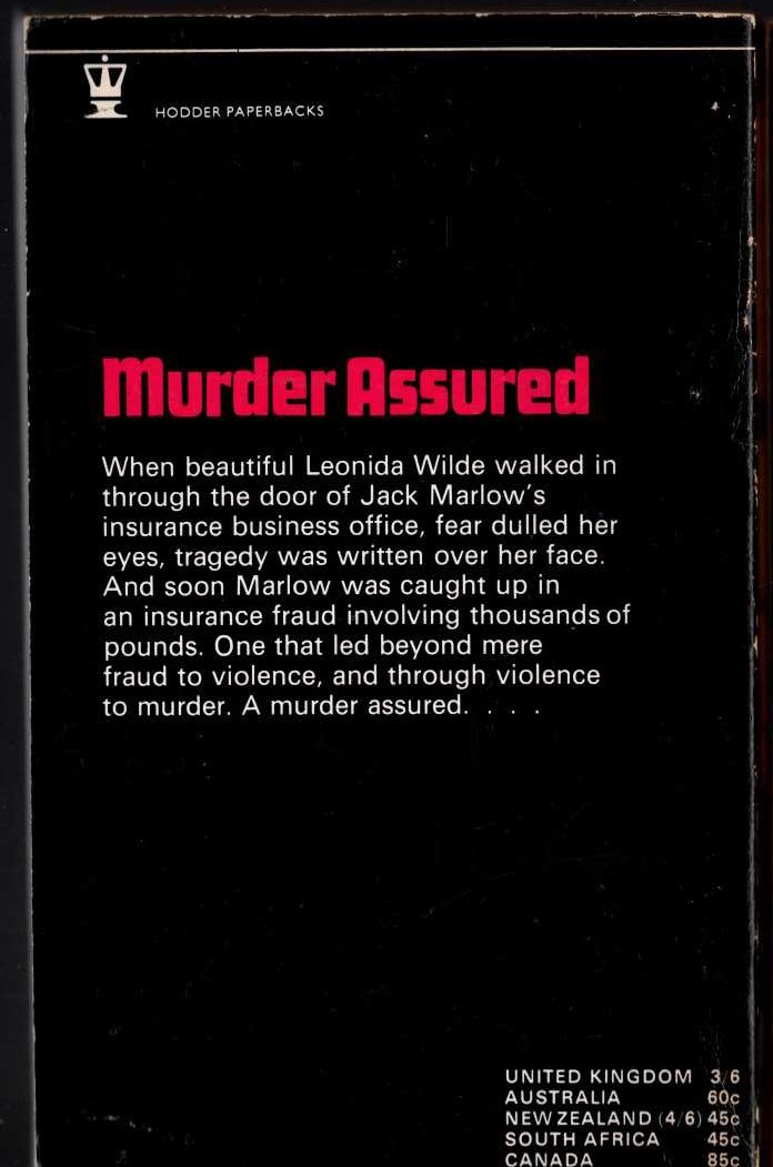 Michael Halliday  MURDER ASSURED magnified rear book cover image