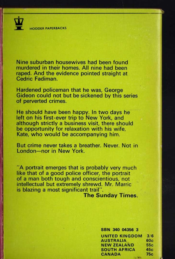 J.J. Marric  GIDEON'S BADGE magnified rear book cover image