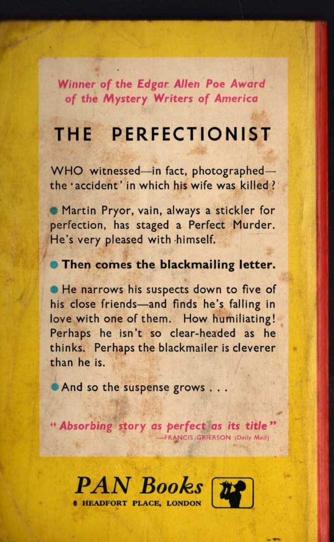 Lane Kauffmann  THE PERFECTIONIST magnified rear book cover image