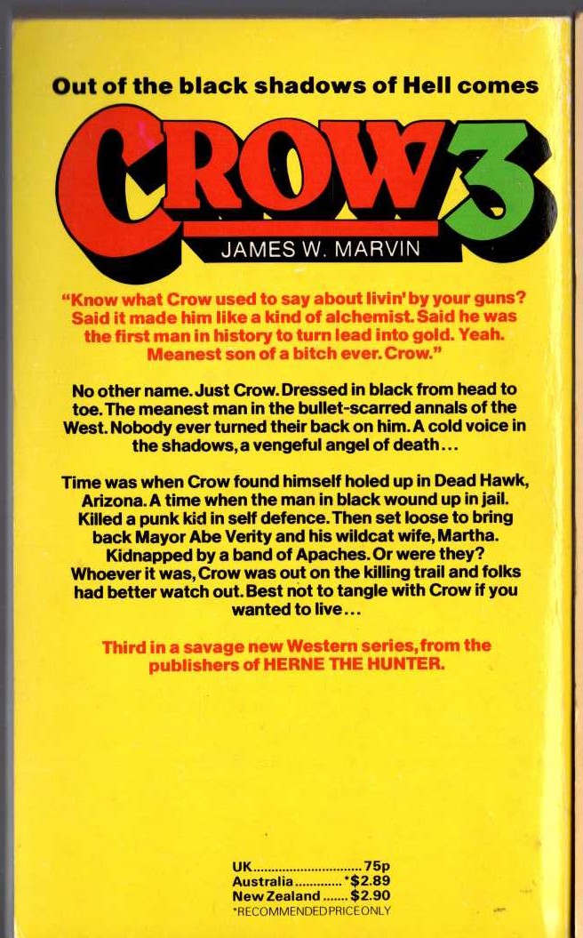 James W. Marvin  CROW 3: TEARS OF BLOOD magnified rear book cover image