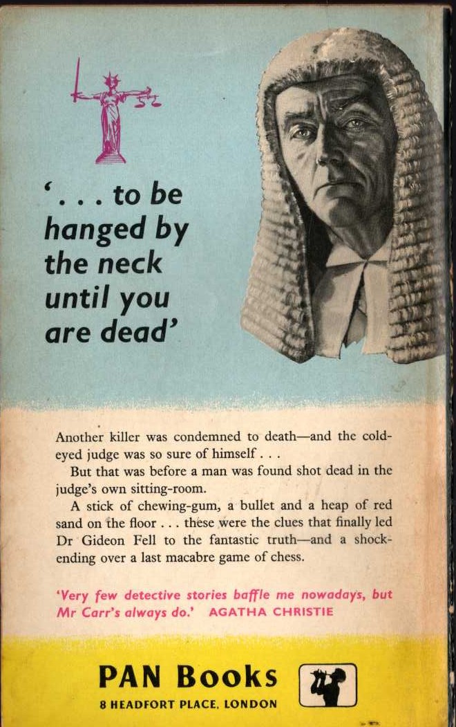 John Dickson Carr  THE SEAT OF THE SCORNFUL magnified rear book cover image