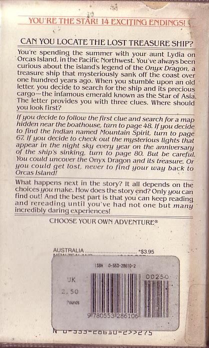 Alison Gilligan  THE TREASURE OF THE ONYX DRAGON (Choose Your Own Adventure Book) magnified rear book cover image