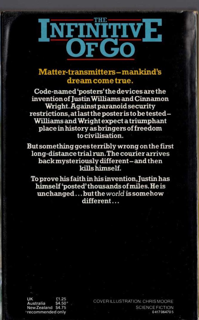 John Brunner  THE INFINITIVE OF GO magnified rear book cover image