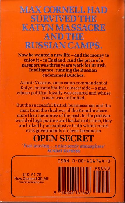 James Leasor  OPEN SECRET magnified rear book cover image