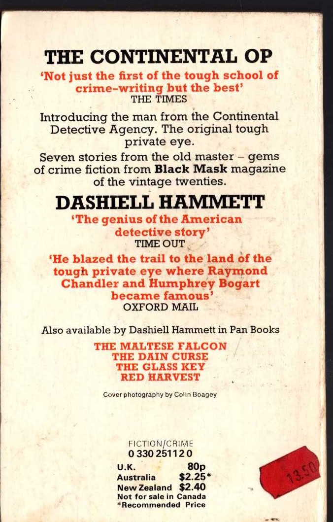 Dashiell Hammett  THE CONTINENTAL OP magnified rear book cover image