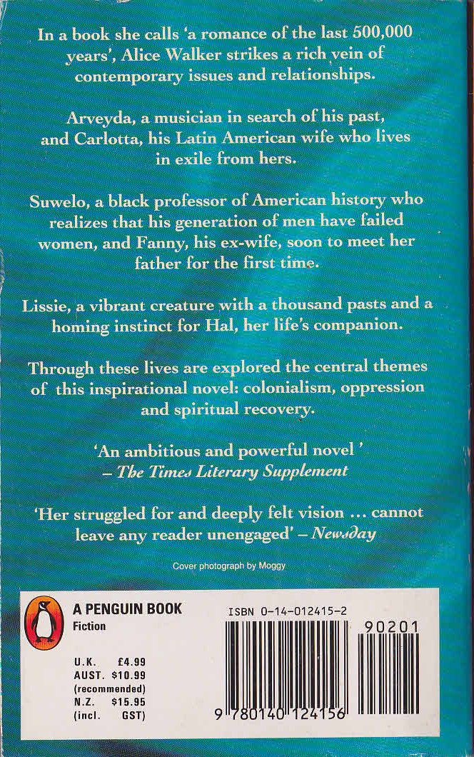 Alice Walker  THE TEMPLE OF MY FAMILIAR magnified rear book cover image